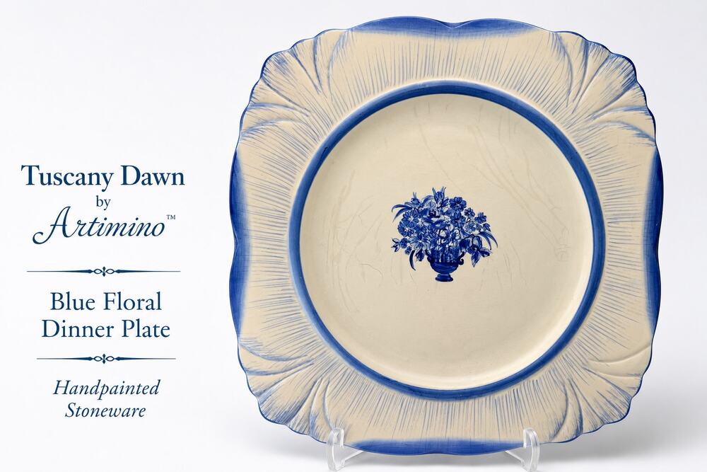 Artimino Tuscany Dawn Blue Floral 11.75" Handpainted Earthenware Dinner Plate